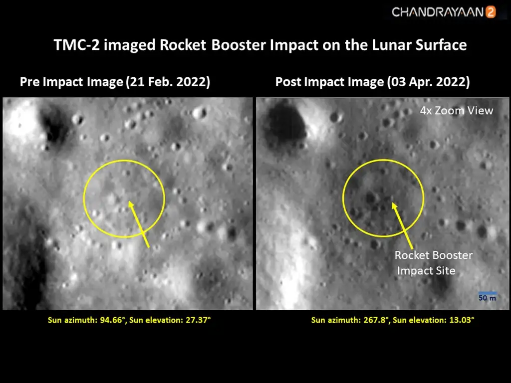 TMC-2 imaged Rocket Booster Impact on the Lunar Surface