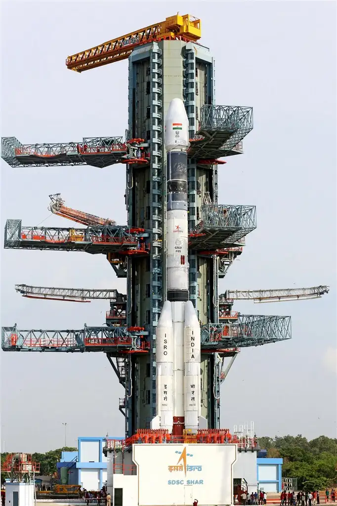 The fully integrated GSLV-F05 carrying INSAT-3DR at the Second Launch Pad (SLP)