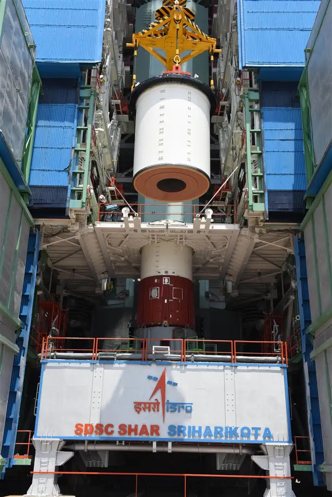 A View of two joined segment of PSLV-C46 Core Stage at Mobile Service Tower