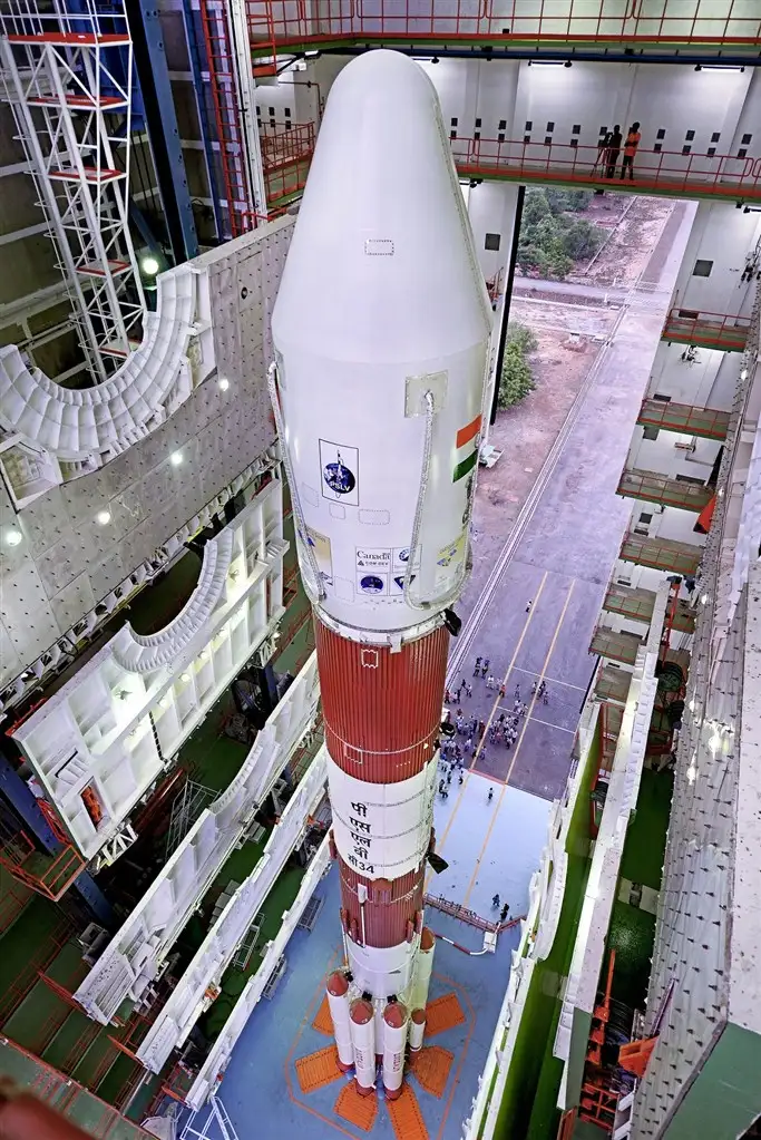 Fully integrated PSLV-C34 at Vehicle Assembly Building