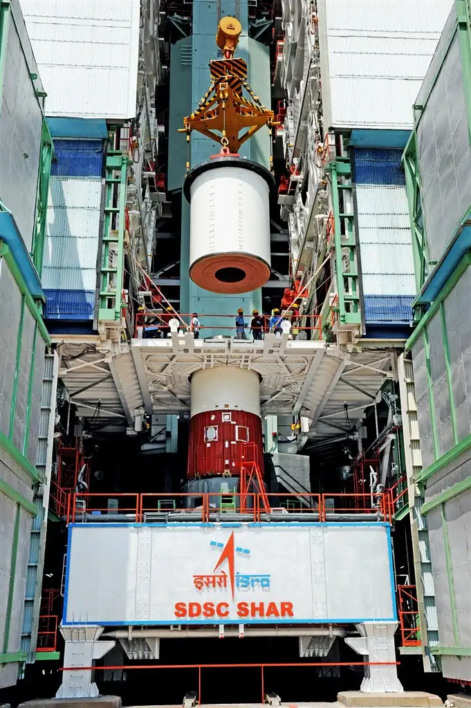 Hoisting of a segmHoisting of a segment of PSLV-C36 core stage during vehicle integrationent of PSLV-C36 core stage during vehicle intergration