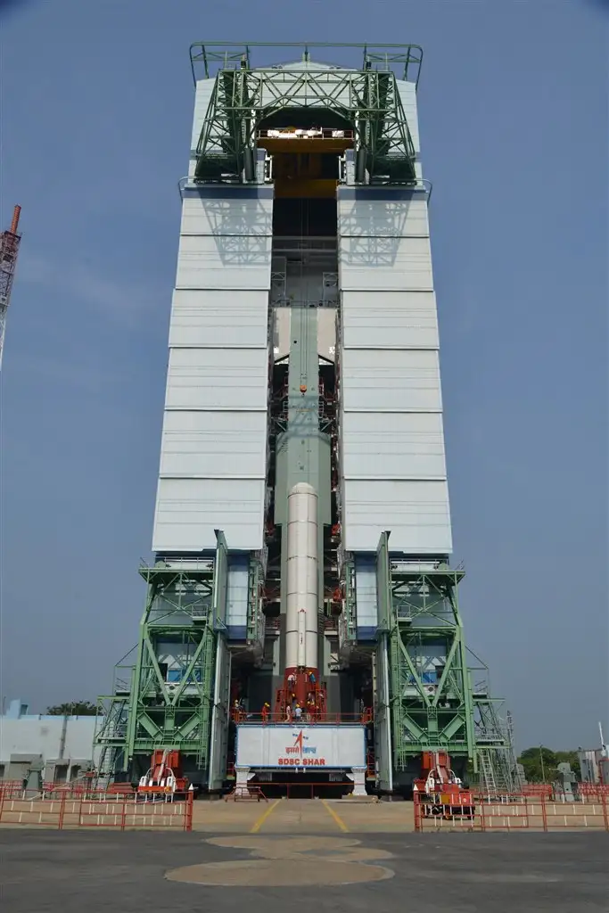 Fully integrated core stage of PSLV-C36 inside Mobile Service Tower