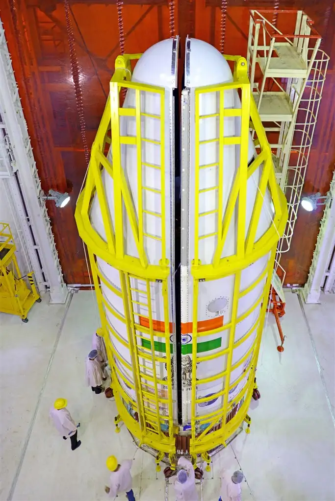 PSLV-C37 Heat-shield is being closed with all the 104 satellites inside