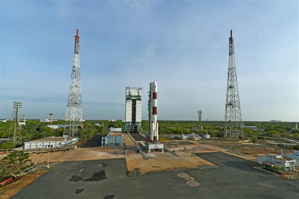 Panaromic view of fully integrated PSLV-C38 seen with Mobile Service Tower