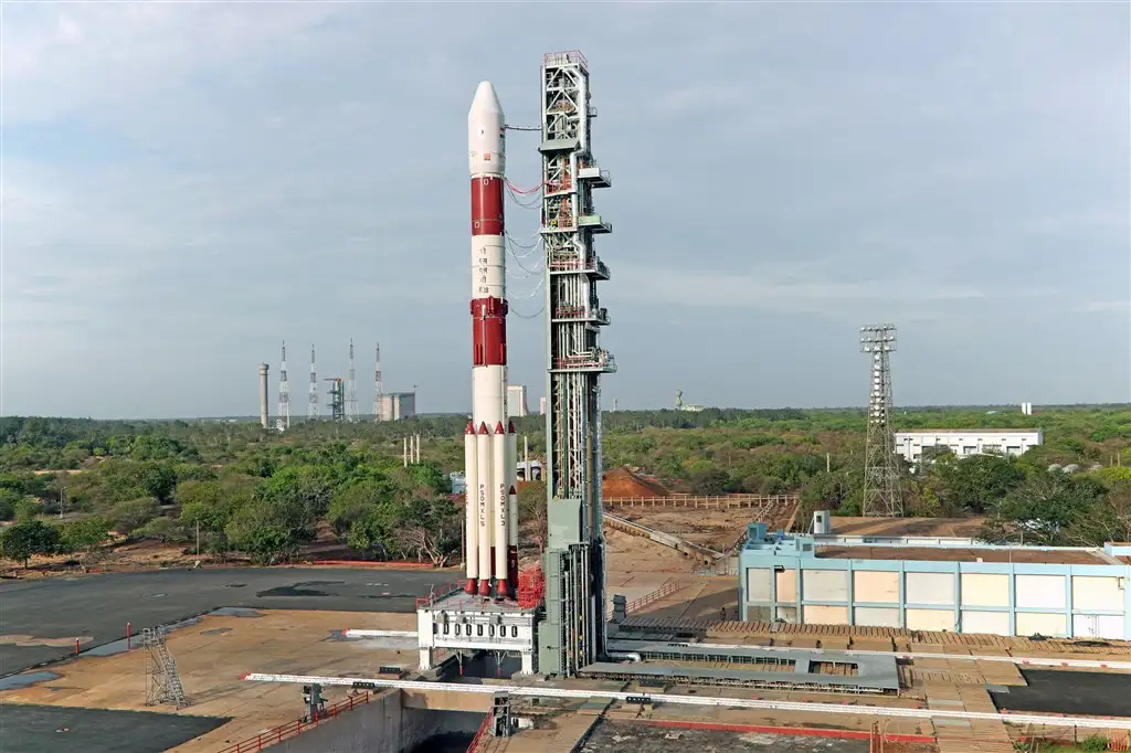 Panaromic view of fully integrated PSLV-C38 at First Launch Pad