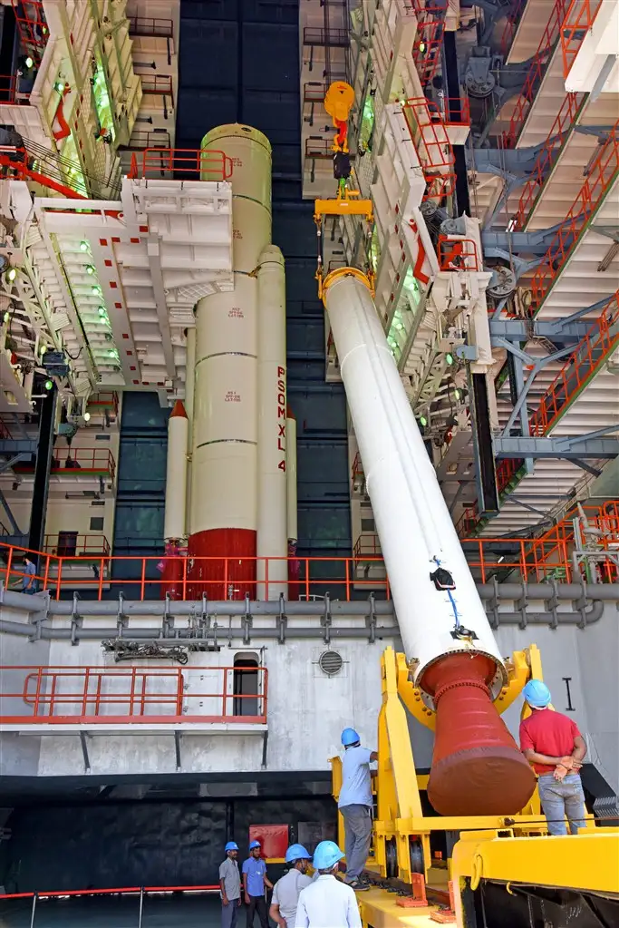 One of the PSLV-C45 STrap-ons at Vehicle Assembly Building