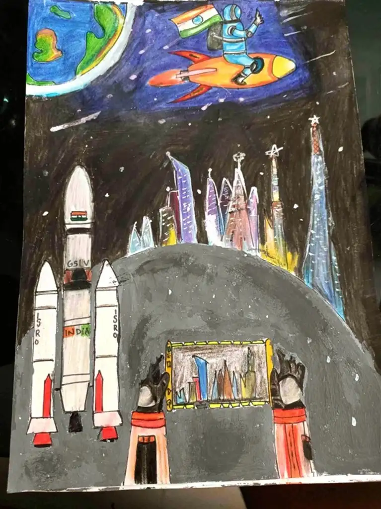 Pictures/paintings by students on the occasion of International Moon Day online quiz competition held on 20 /07/2022